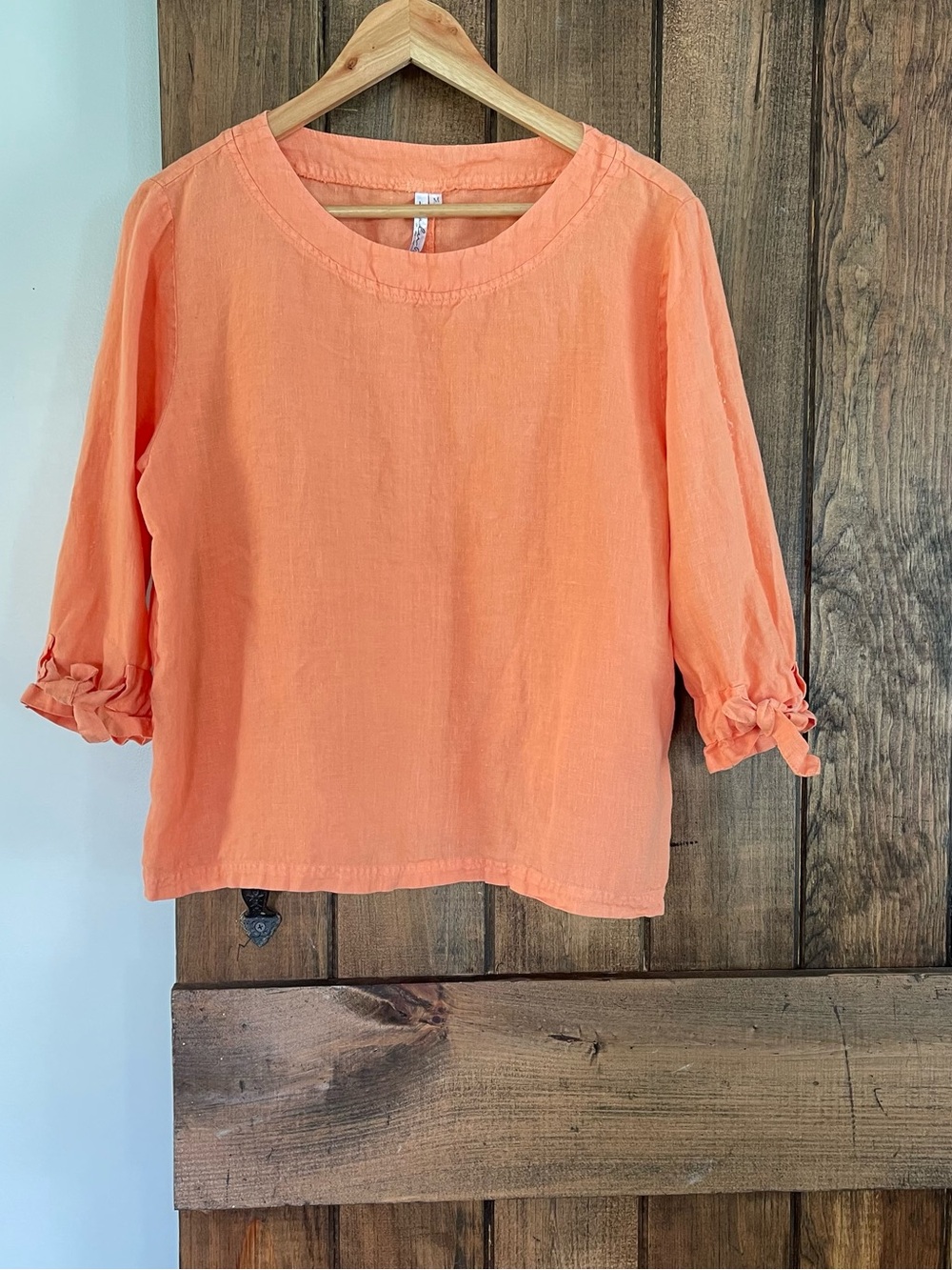 Lulu B Lulu-B Coral 3/4 Tie Sleeve Linen Top Medium Coastal Breezy Lagenlook